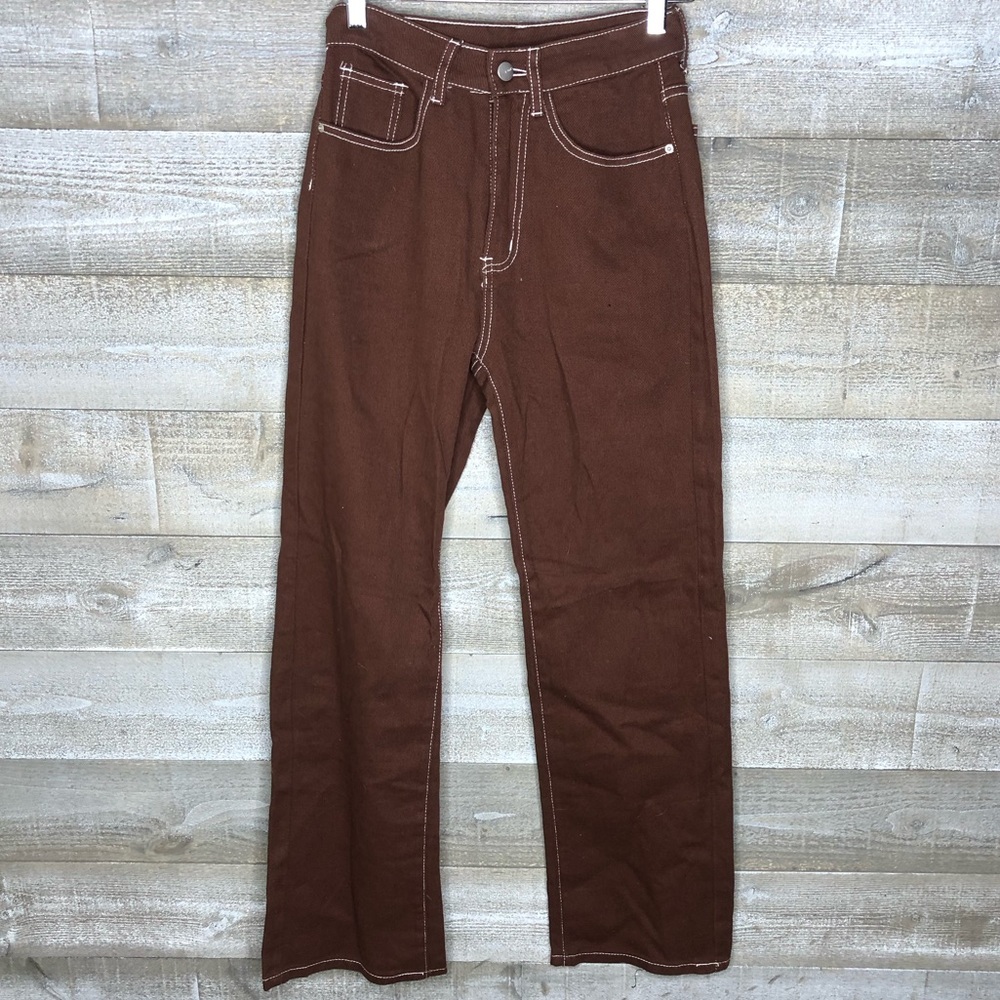 Shein XS brown stitched flare leg jeans
